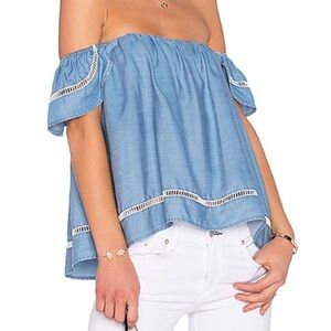 Lovers + Friends Denim Life’s A Beach Top Size L